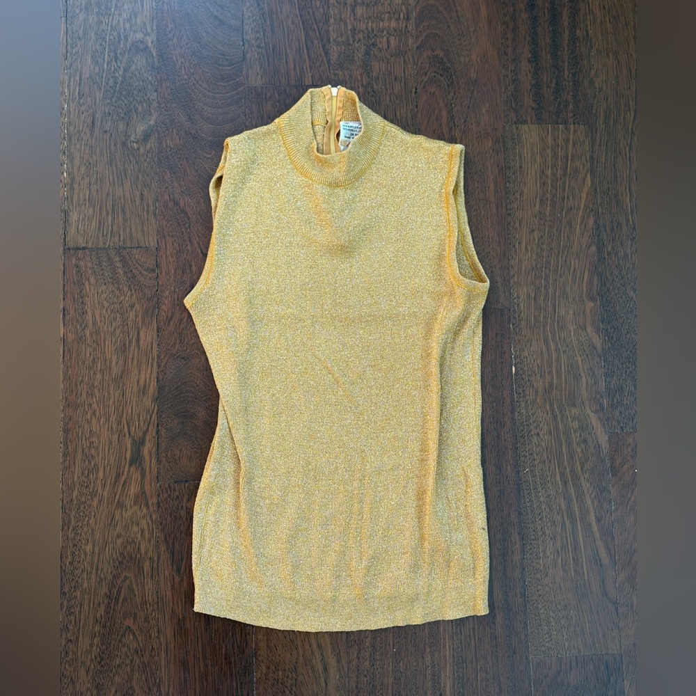 Vintage Sleeveless Metallic Gold Mock Neck Top